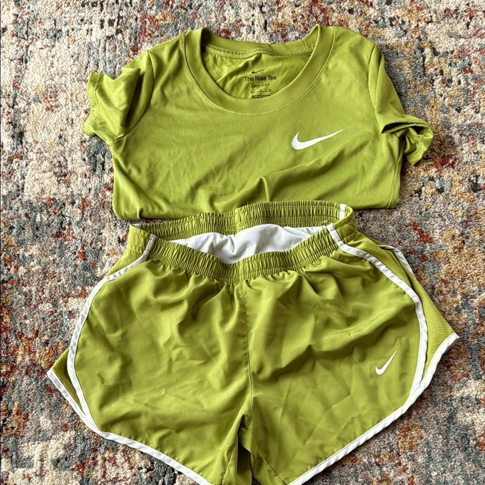 Nike Green Shorts and Matching Short Sleeve Top Dri-Fit